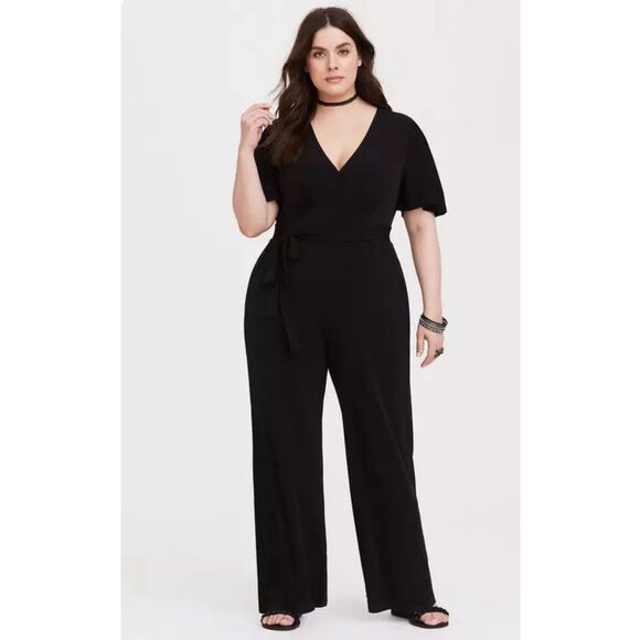 Torrid Wide leg tie waist black jumpsuit - Picture 1 of 5